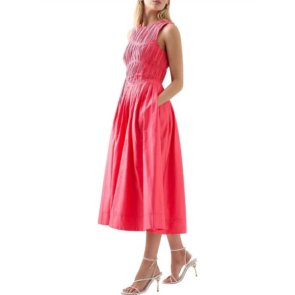 Aje Sculptra Nya Gathered Midi Dress in Rouge Pink AU8 Small NWT - Picture 2 of 10